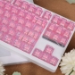 Pink Flower Gradient 94+114 PBT Dye-subbed PC Crystal Semitransparent Backlit Cool Keycaps Set Screen Printing for Cherry MX Keyboard